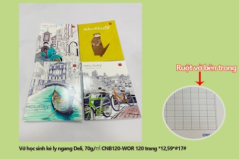 Vở học sinh kẻ ly ngang DELI, 70g/㎡ CNB120-WOR 120 trang
