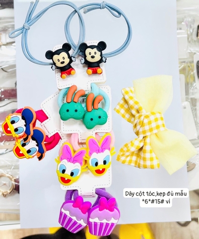 Dây cột tóc + Kẹp đủ mẫu *6* (Vỉ)