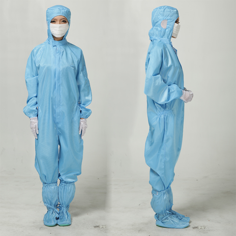 Quần Áo Chống Tĩnh Điện, Bộ Liền, Nón, Size XXL, Màu Xanh