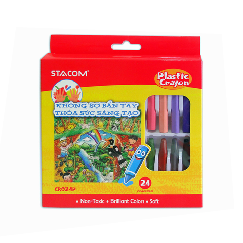 Sáp màu xóa được - 24 màu- Plastic Crayon STACOM CR024P