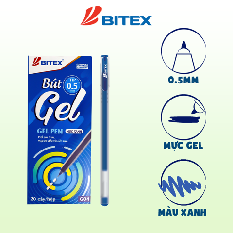 Bút gel mực đỏ 0.5mm - G04 BITEX (20 cây - hộp)
