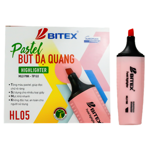 Bút dạ quang Pastel mực xanh lá - HL05 BITEX (12cây - hộp)