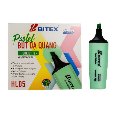 Bút dạ quang Pastel mực xanh lá - HL05 BITEX (12cây - hộp)