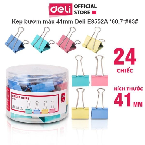 Kẹp Bướm Màu 41mm DELI- E8552A - Hộp