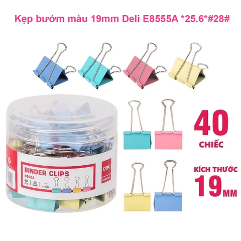 Kẹp Bướm Màu 19mm DELI- E8555A (40c/1 hộp)