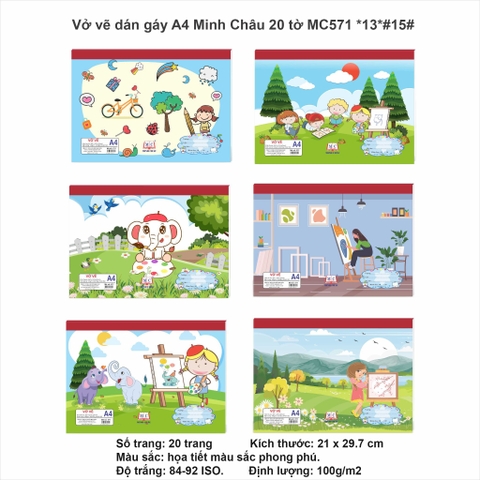 Vở vẽ dán gáy A4 20 tờ, ĐL 100 ( giấy trắng ) MC 571