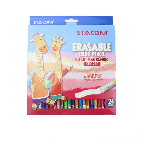 Bút chì màu gỗ tẩy được - 24 màu STACOM CP024E