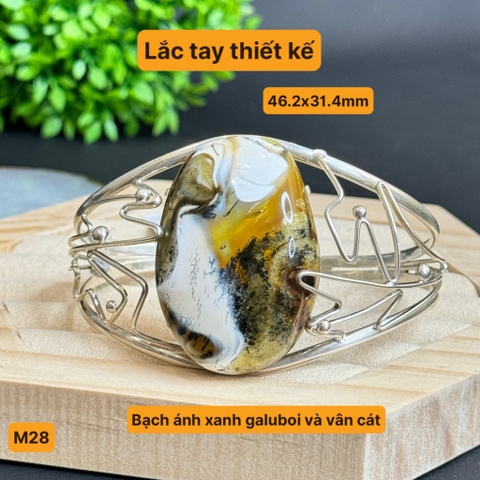 Lắc tay bạc hổ phách bạch ánh xanh galuboi M28