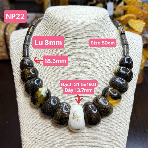 Vòng cổ bản rêu mix viên bạch chính tâm  NP22