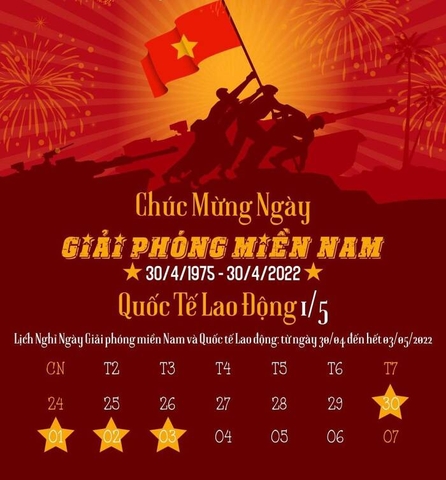 Thông báo nghỉ lễ 30-04 và 01-05-2022
