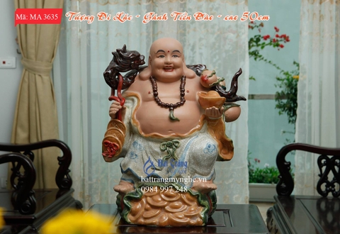 Tượng di lặc gánh tiền đào - cao 50cm