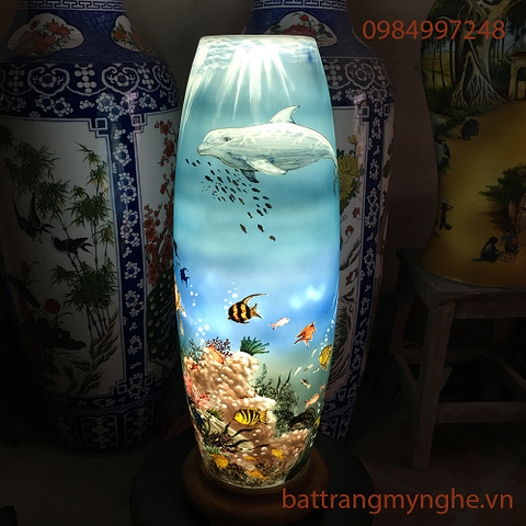 Đèn sứ thấu vẽ ánh sáng dưới đáy đại dương - cao 62cm