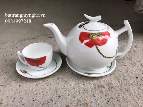 Bộ ấm chén dáng bưởi hoa đỏ