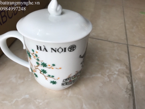 Cốc sứ bầu in logo nắp lửa