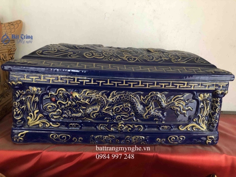 Quách tiểu sứ mái bằng men xanh đen vẽ vàng kim