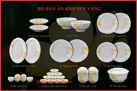 Bộ đồ ăn 43 sản phẩm hoa sen vàng