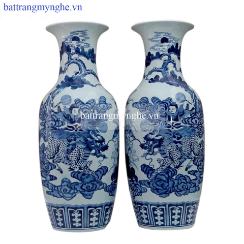 Tiểu lộc bình vẽ Kỳ Lân Tống Tử cao 60cm