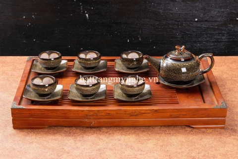 Bộ ấm chén hỏa biến dáng chóp men nâu