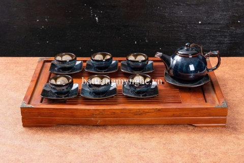 Bộ ấm chén hỏa biến dáng nhỏ men xanh ngọc