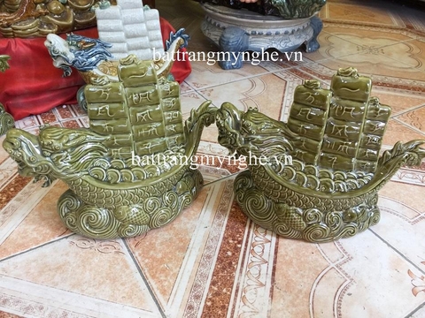 Tượng rồng cõng tiền tài - men xanh ngọc - cao 25 cm - dài 45 cm