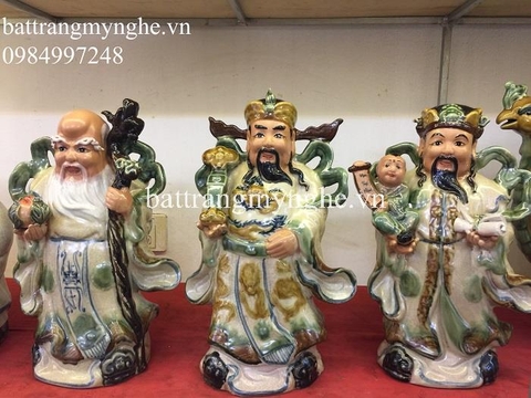 Tượng Phúc Lộc Thọ - men rạn cổ - cao 37 cm - hàng kỹ