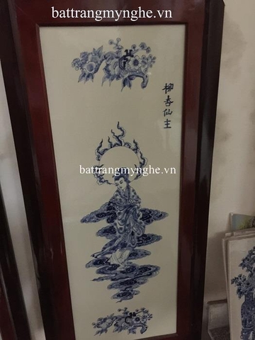 Tranh tứ bất tử men xanh - 40x100cm