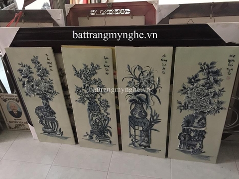 Tranh tứ cảnh lọ hoa bốn mùa - 40x100cm