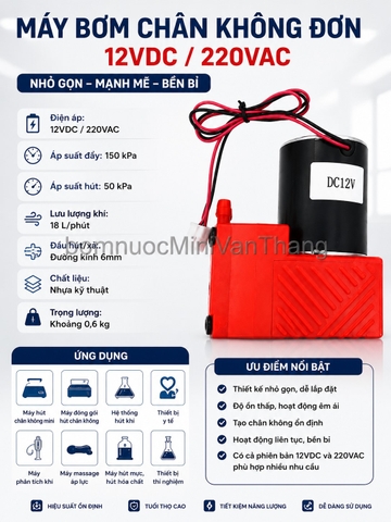 Máy Bơm Chân Không Đơn 12VDC 220VDC Màu Cam