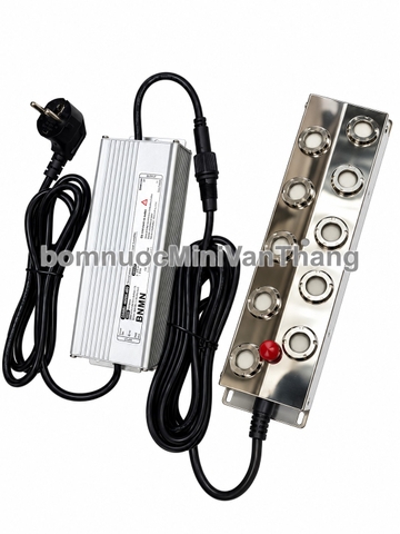 Combo Vỉ Tạo Ẩm Siêu Âm 10 Mắt Inox 48V 300W 8.5L/H + Nguồn Chống Nước 48V 400W IP67