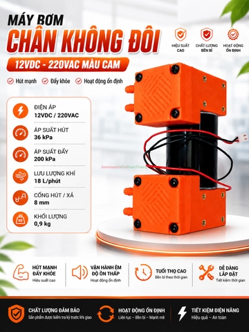 Máy Bơm Chân Không Đôi 12VDC 220VAC Màu Cam