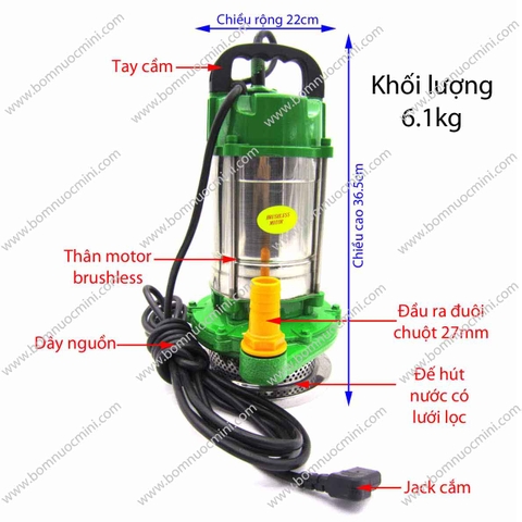Máy Bơm Chìm Brushless 12V 150W (8.000 L/H) Màu Xanh