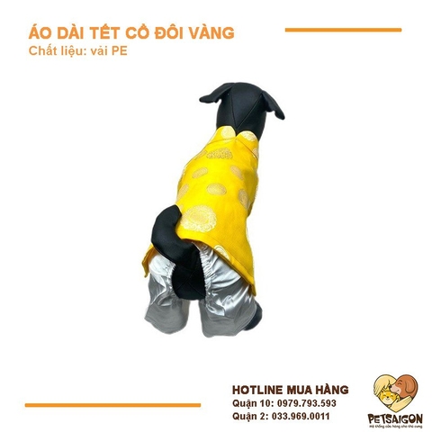Áo Tết Cho Chó Mèo - Áo Dài Tết Cổ Đôi Vàng