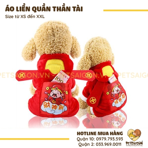 Áo Liền Quần Cho Chó Mèo Hình Thần Tài