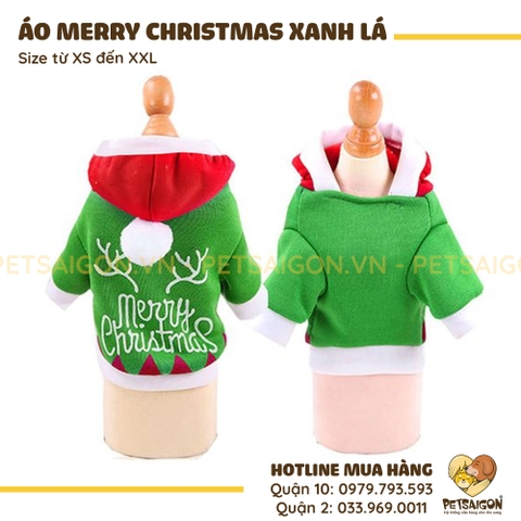 Áo Cho Chó Mèo Merry Christmas Màu Xanh Lá