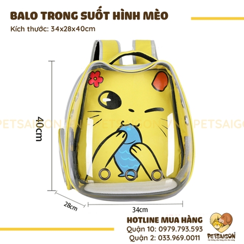 Balo Vận Chuyển Chó Mèo Trong Suốt Hình Mèo