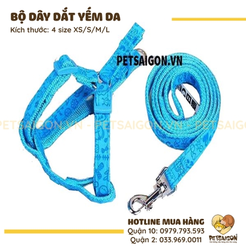Dây Yếm Dắt Chó Mèo Bằng Da Có Họa Tiết Dễ Thương