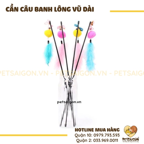 Đồ Chơi Cho Mèo Cần Câu Banh Lông Vũ Dài