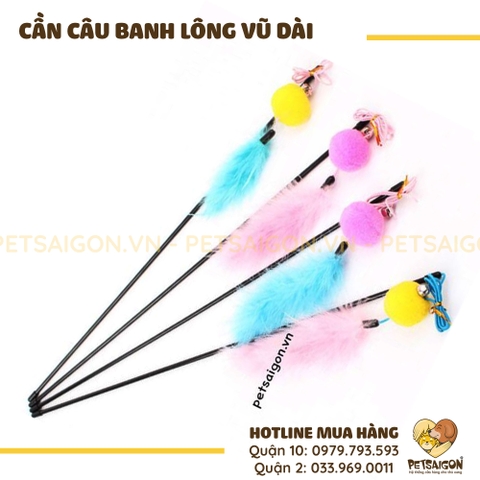 Đồ Chơi Cho Mèo Cần Câu Banh Lông Vũ Dài