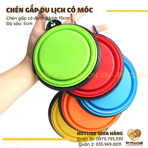 Chén Cho Chó Mèo Có Thể Gấp Gọn, Có Móc Treo