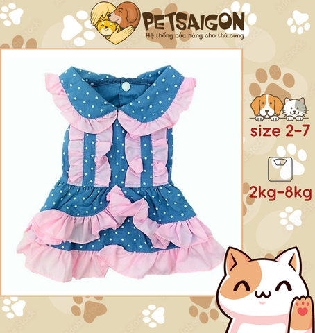 Đầm Cho Chó Mèo Jean Hồng Chấm Bi