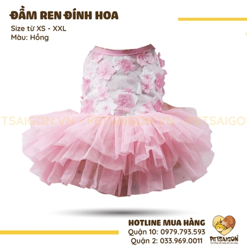 Đầm Cho Chó Mèo Dạng Ren Đính Hoa