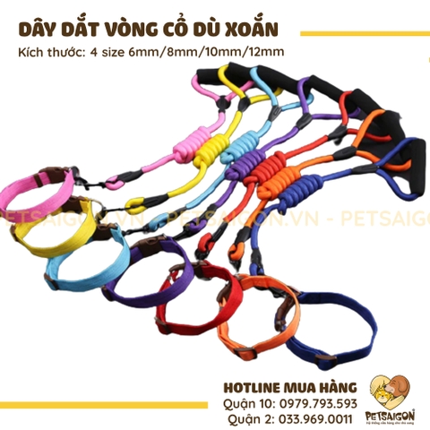 Dây Dắt Cho Chó Kèm Vòng Cổ Dù Xoắn