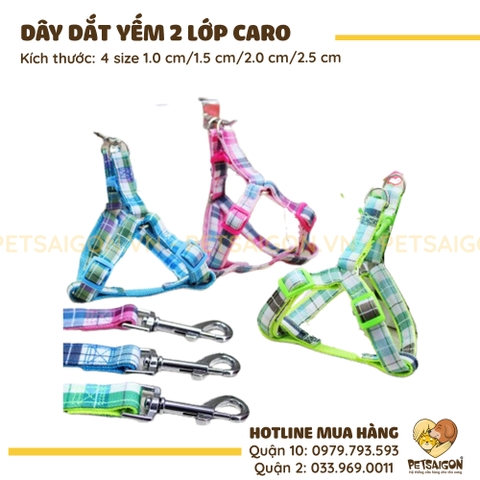 Dây Yếm Dắt Chó Mèo 2 Lớp Họa Tiết Caro