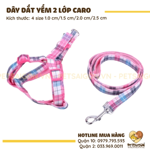 Dây Yếm Dắt Chó Mèo 2 Lớp Họa Tiết Caro
