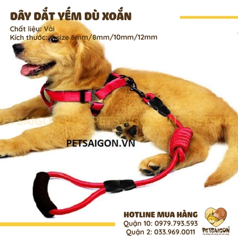 Dây Dắt Yếm Cho Chó Mèo Dây Xoắn Bằng Dù