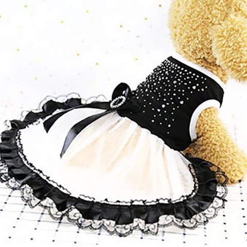 Đầm Cho Chó Mèo Công Chúa Đính Hạt Màu Đen
