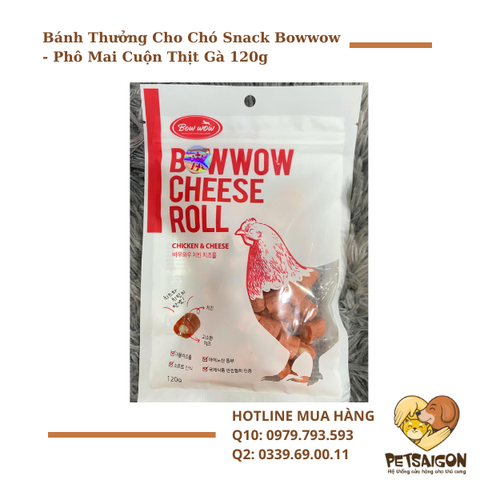 Bánh Thưởng Cho Chó Snack Bowwow - Phô Mai Cuộn Thịt Gà 120g
