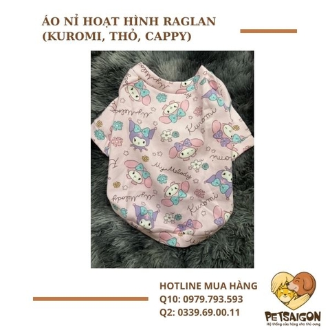 ÁO NỈ HOẠT HÌNH RAGLAN (KUROMI, THỎ, CAPPY)
