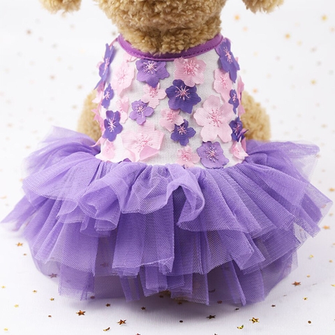 Đầm Cho Chó Mèo Dạng Ren Đính Hoa