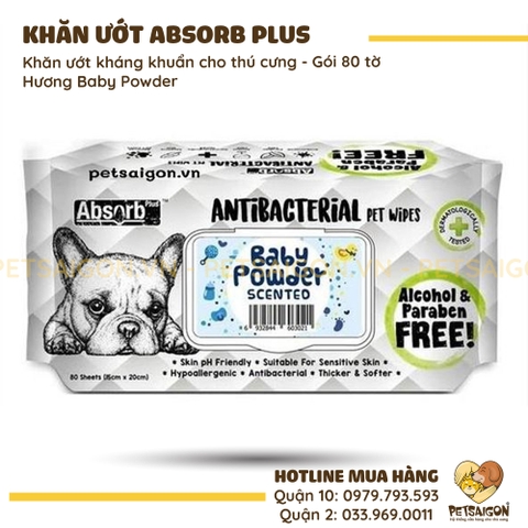 Khăn Giấy Ướt Cho Chó Mèo Absorb Plus Kháng Khuẩn Khử Mùi